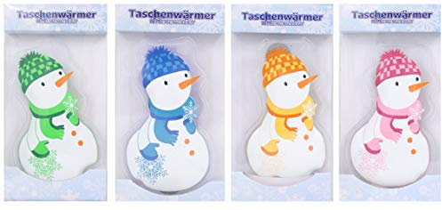 4 Stück Taschenwärmer Handwärmer in Verschiedenen Motiven im Design Pinguin, Wintermotive, Lebkuchenmännchen, Wärmflaschen, Einhörner, Schneemänner, Igel, Herzen, Weihanchtsmotive (Schneemänner)