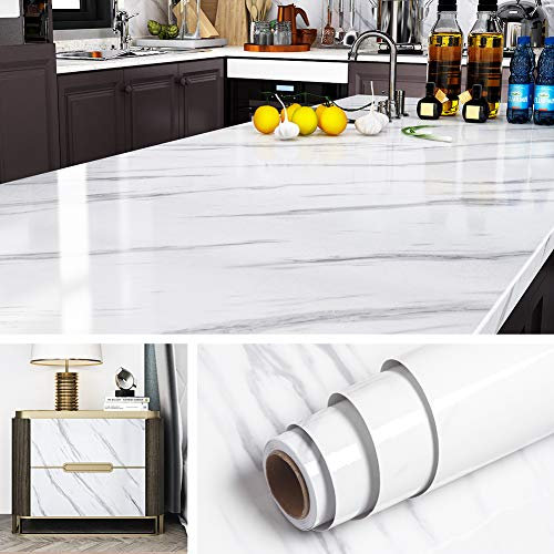 Livelynine 5M X 60 CM Breit Marmor Folie Weiß Grau Klebefolie Tisch Marmorfolie Selbstklebend Dekorfolie für Küche Arbeitsplatte Schminktisch Küchenrückwand Küchen Arbeitsplatten Klebe Folie Möbel
