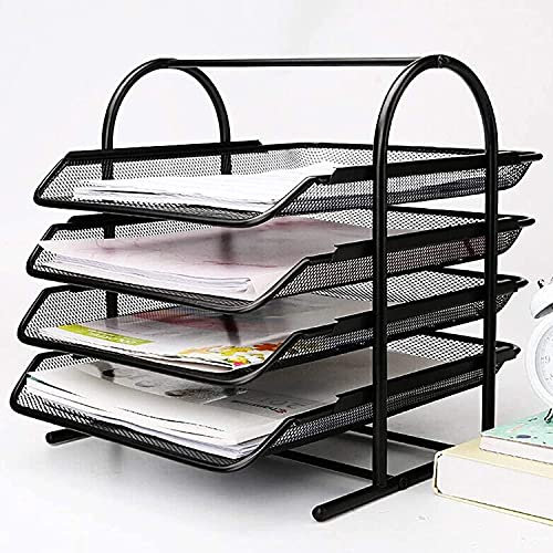Shoze 4 Tier File Rack Letter File Trays Office Filing Trays Holder Mesh Letter Tray Desk Organiser Paper File Storage Black (Black 4 Tier File Rack)