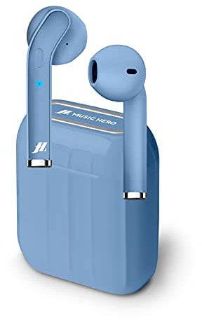 MUSIC HERO Twin Style True Wireless Stereo-Kopfhörer von SBS mit Mikrofon und Taste für Anrufannahme/-Ende, 300-mAh-Ladebox, bis zu 2,5 Stunden Musikhören, Hellblau