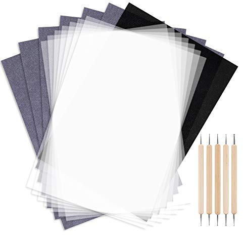 100 x A4 schwarzes Kohlepapier Transferpapier Graphit Kopierpapier Blatt mit 100 Stück weißem Kohle-Transparentpapier und 5 Punktierwerkzeuge für Holz, Papier, Leinwand
