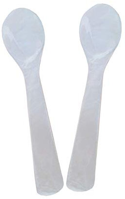 Gewene 2 STK Handgemacht Kaviarlöffel Mutter von Perle MOP Kaviarlöffel W Runde Griff für Kaviar Eier Serving, 4,72 Zoll/12CM, Weiß