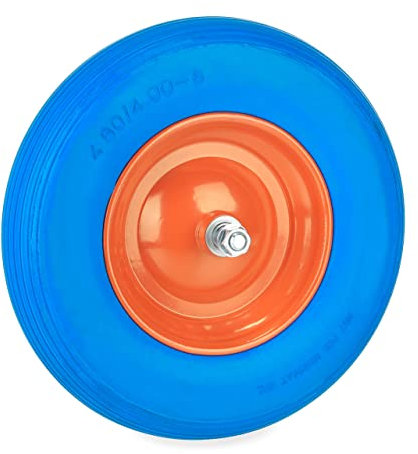 Relaxdays Schubkarrenrad 4.80 4.00-8, Vollgummi, Stahlfelge, mit Achse, Ersatzrad Schubkarre, pannensicher, blau/orange