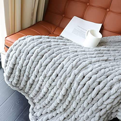 Maetoow Chenille-Überwurf, grob, gestrickt, handgefertigt, warm und gemütlich, Decke, Couch, Bett, Heimdekoration, weich, atmungsaktiv, Fleece, Weihnachtsdecke, dick, riesige Garnüberwürfe, grau, 127