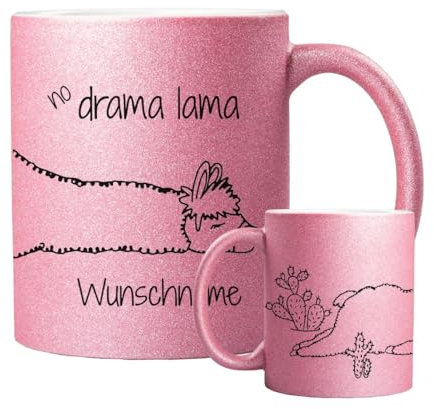 ORWONet personalisierte Glitzertasse mit Namen | 330 ml Glitzer-Keramik-Tasse mit Spruch & Wunschnamen | Made in Germany | hochwertige Keramik (Rosa, No Drama Lama)