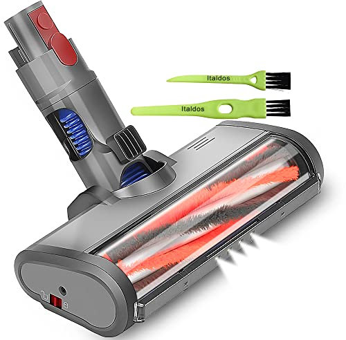 Italdos Spazzola Motorizzata Elettrica Turbo compatibile per Dyson V7 V8 V10 V11 V15 Spazzola a Rullo con Setole adatto per Tappeto Parquet Piastrelle Luce LED Frontale per Angoli Buio