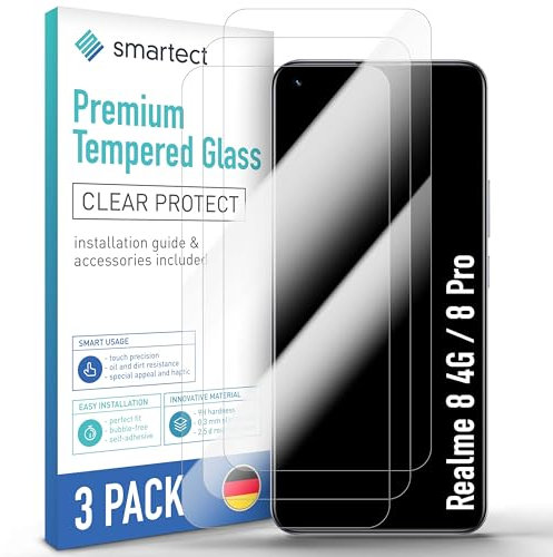 smartect Cristal Templado [3 Piezas, Clear] para Realme 8 4G / 8 Pro, Protector de Pantalla HD Antiarañazos, Sin Burbujas, Dureza 9H, 0.3mm Ultra Transparente, Ultra Resistente