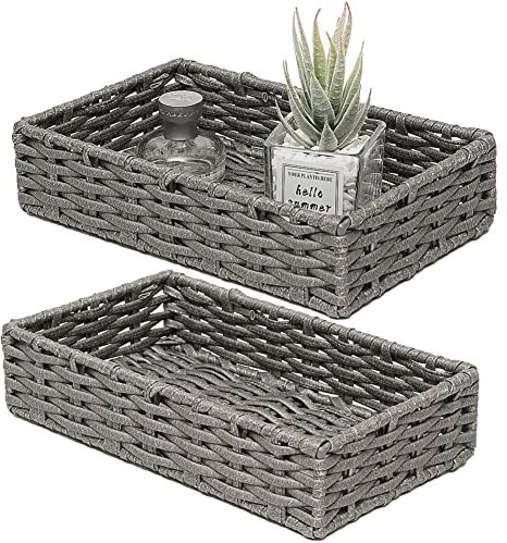 HOSROOME Wicker Bathroom Storage Organizer Tray Toilet Paper Basket for Tank Top Decorative Hand Towel Bread Baskets Kitchen Organizing