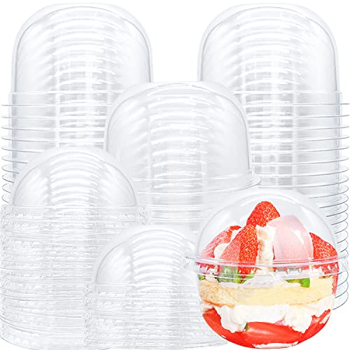 Alaeseje 50 Pack 9oz Clear Plastic Cups with Dome Lids,Disposable Dessert Party Cups(No Hole),PET Crystal Parfait Cups for Candy,Cold Drinks,Fruit,Smoothie,SundaeCupcake,Ice Cream