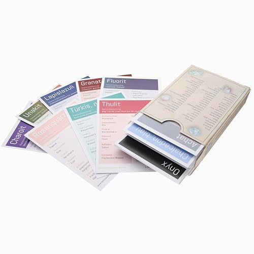 Edelstein Karten Set 60 informative Heilstein Karten A7 Nachschlagewerk | 60 Karten zu den beliebtesten Heilsteinen | Handliches A7-Format | Zum Sammeln