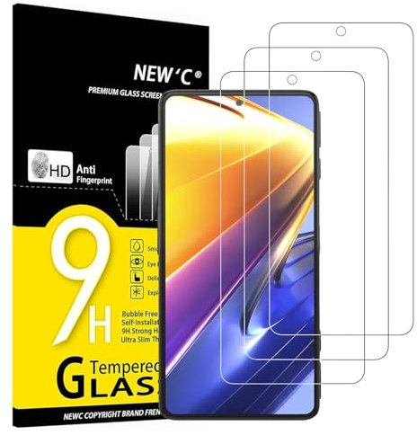 NEW'C 3 Piezas, Protector Pantalla para Xiaomi Poco F4 GT 5G, Poco X4 Pro 5G, Cristal templado Antiarañazos, Antihuellas, Sin Burbujas, Dureza 9H, 0.33 mm Ultra Transparente, Ultra Resistente