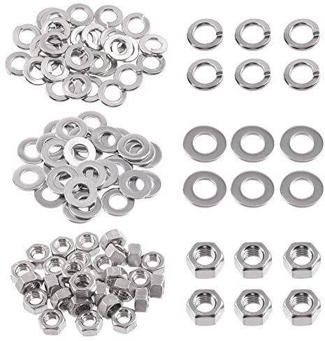 Swpeet 90 Stück SAE 304 Edelstahl 5/16-18 Zoll Sechskantmuttern und #5/16 flache Unterlegscheiben mit #5/16 Split Lock Unterlegscheiben Sortiment Kit, Grobgewinde Sechskantmutter für Zuhause