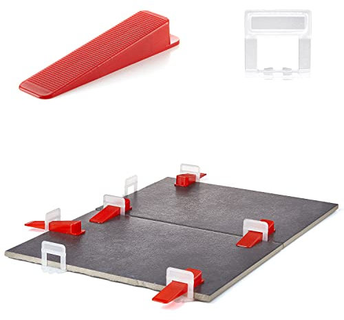 BigDean by Beorol 1000 Laschen 2mm & 200 Keile - Fliesen Nivelliersystem - Frei wählbar - Riesen Auswahl an Fliesenkeilen & Zuglaschen - Verlegehilfe Fliesenleger Set - Made in Europe