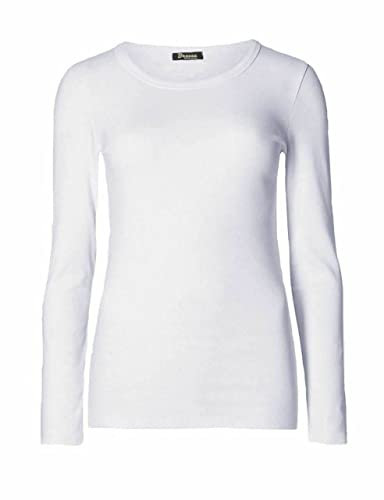 Top Linen (NW) Ltd Women's Long Sleeve T Shirt - Plain Stretch Round Scoop Neck T Shirt - Lightweight Womens T Shirts for Casual Wearing - Ladies T Shirts Made in The UK (White, S/M)