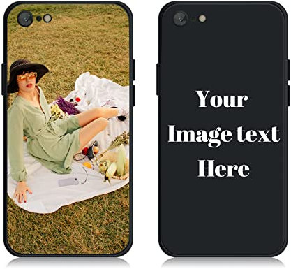 AnNengJing Custom Soft Liquid Silicone Cases Full-Body Protective Personalized Photo Name Text Logo Phone Cover for iPhone 7/8/SE Black