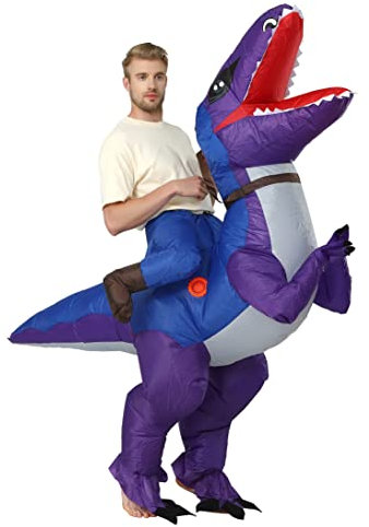 FXICH Aufblasbare Dinosaurier-Kostüme für Erwachsene, aufblasbares T-Rex-Kostüm, aufblasbarer Dinosaurier-Anzug, lustiges Dino-Reiterkleid, lila