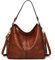 ELMAIN Damen-Umhängetasche, Lederhandtaschen, großes Fassungsvermögen, Vintage-Griff, lässige Tragetasche, Schultertasche, Braun