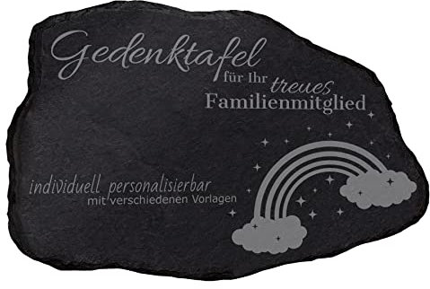 mtb more energy Gedenktafel Grabstein Hund & Katze aus Schiefer mit Gravur | wähle passende Motive und Schriftarten | Naturform 22x15 cm | Grabplatte Haustier