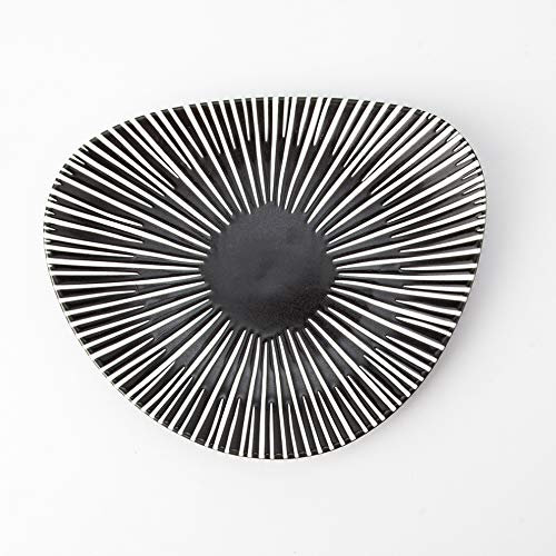 Set di piatti Piatto in ceramica, piatto decorativo del piatto freddo del ristorante, piatto in ceramica di personalità irregolare da 21 cm con strisce bianche e nere Piatti da portata da cucina