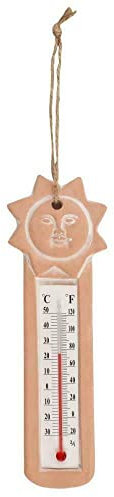 Terracotta Garden Thermometer with Sun Decor - Accurate Temperature Readings, Stylish Design, Durable & Easy to Hang for Outdoor/Indoor Use in Wall, Garden, Conservatory, and Home