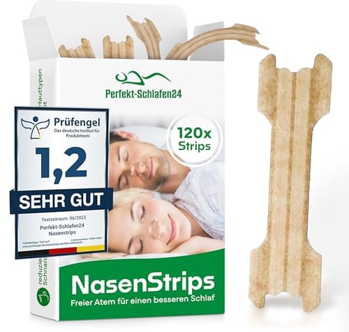 Perfekt-Schlafen24® 120x Extra Starke Nasenpflaster gegen Schnarchen - 66x19mm - Anti Schnarch Nasenstrips - Besser schlafen ohne schnarchen & besser atmen für Sport - Snoring Nose Strips