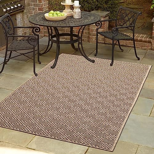 Teppich-Traum In- & Outdoor Teppich Rautenmuster Beige Braun 240x340 cm | Pflegeleicht, UV-beständig, robust, strapazierfähig und langlebig, flach gewebt, für Balkon, Terrasse, Garten und Wohnbereich