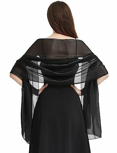 Niwicee Stola Damen Festlich Schal Stola Für Abendkleid Funkelnde Metallische Tücher Abendparty Kleider Hochzeit Brautjungfer Frühling Sommer Brautkleider Pashmina Schals-Schwarz