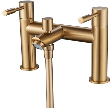 Luckyhome Robinet de baignoire doré à double levier en laiton massif avec douchette