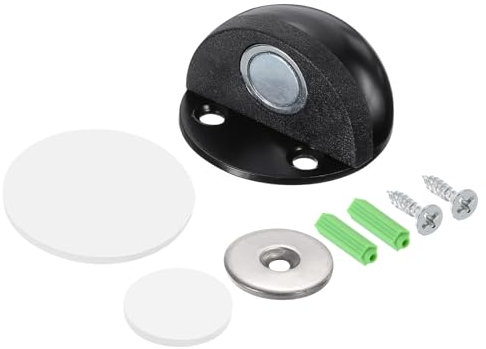 sourcing map Magnetic Door Stopper Catch, Stainless Steel Floor Mount Door Stops Magnets Door Holder with Self Adhesive and Screws, Black