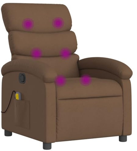 vidaXL Massagesessel, Sessel Verstellbare Rückenlehne, Fernsehsessel Relaxsessel mit Vibrationsfunktion, Liegesessel Polstersessel Ruhesessel, Braun Stoff
