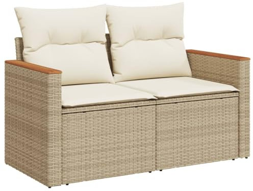 vidaXL Gartensofa mit Kissen 2-Sitzer, Sofa für Garten Terrasse, Terrassensofa mit abnehmbarem waschbarem Bezug, Gartenmöbel Terrassenmöbel, Beige Poly Rattan