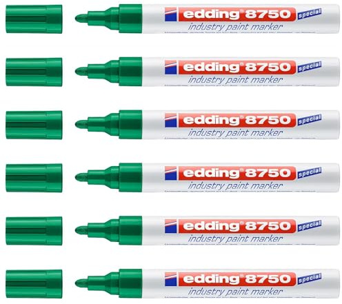 Edding Set mit 6 Markern für Farbe 8750, speziell für Industrie, Grün, runde Spitze, 2-4 mm