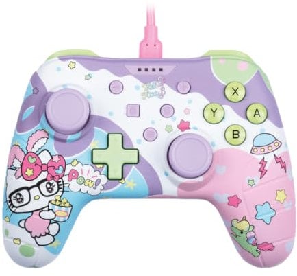 Konix Hello Kitty Kabelgebundener Controller für Nintendo Switch, Switch 2 und PC - Vibrationsfunktion - 3 m Kabel - Violett und Rosa