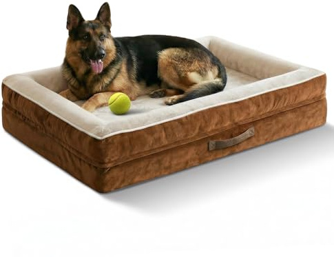 Upvilla Orthopädisches Hundebett XXL, Hundekorb Waschbar | Eierförmiger Kistenschaum，Wasserdicht Hundesofa mit rutschfeste Unterseite und Vierseitiges Kissen (Braun, L137xB91xH19cm)