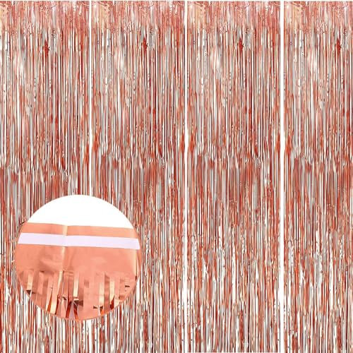 RXKFIGX 4 Stück Lametta Vorhang Rosé Gold, Glitzer Lametta Vorhänge, Glitzer Party Vorhang, Folien Fransen Hintergrund fur Party Deko Geburtstagsdeko Hochzeit Festivals Bühnendekor