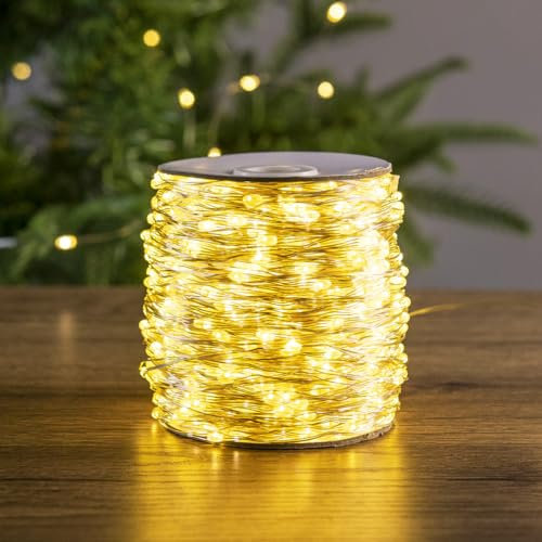 PCORES 50M Plug in Fairy Lights with Remote Warm White 500 LED Silver Wire LED String Lights for Bedroom Living Room Patio Porch Garden Christmas Tree