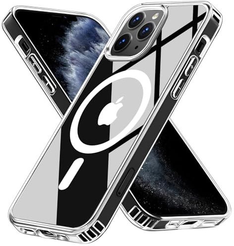 S. Dawezo für iPhone 11 Pro Max Hülle, Kompatibel mit Magsafe, [TOP N52 Starke Magnete] Anti-Vergilbung, Militärnorm Schutz, Kratzfest Stoßfest Magnetisch Handyhülle für iPhone 11 Pro Max, Transparent