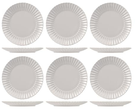 H&H-Set 6 Piatti Piani, linea Lotus, ø 27 cm, in stoneware, colore grigio, lavabili in lavastoviglie