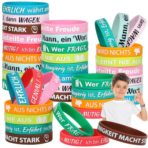 LVNRIDS 40 Stück Motivationsarmbänder 7 inch Inspirierende Silikon Armband für Kinder, Mutmacher Geschenke Motivierende Silikonarmband mit Positiven Sprüchen Party Mitgebsel