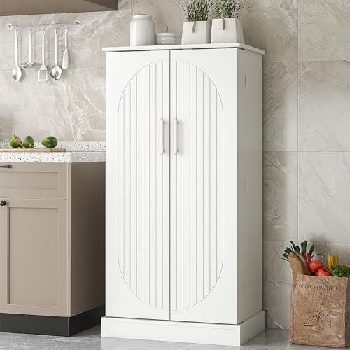 cupboard47” Kitchen Cupboard Freestanding Kitchen Pantry Storage Cabinet with Doors and Adjustable Shelves for Home Office Use White