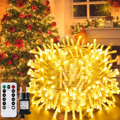 JEDWKFA 40m Luci Albero di Natale, Luci Albero di Natale Bianco Caldo, Luci Natale Esterno, 400 LED Catena Luminosa Albero di Natale, 8 Modalità, IP44 Impermeabile, Lucine Led Decorative