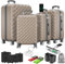 Onbest Premium Kofferset 4-TLG. – Hartschalenkoffer mit TSA-Lock, USB-Anschluss – 1x Kofferwaage, 2X Koffergurt, 4X Adresshänger, 1x Getränkehalter, 1x Schuhbeutel, 4X Staubschutzhüllen