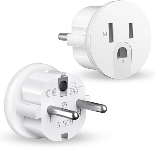 Obllemn Adaptador Enchufe Americano a Europeo, 2 Piezas Adaptador Enchufe Americano a Español, A daptador E-nchufe USA, A-daptador de Viaje Enchufe para Europa USA Francia Alemania España Austria