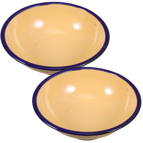 Alipis 2pcs Vintage Enamel Rice Bowl Large Capacity Soup Bowl Retro Design for Kitchen