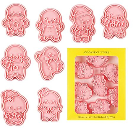 Gingerbread Man Cookie Mold - 8X Gingerbread Cookie Cutters | Fondant Mould Tool | Chocolate Candy Mold | Raised Christmas Gingerbread Cookie Stamps Cookie Molds for Frosting Decoration