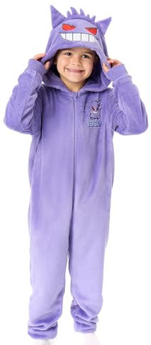 Pokemon Gengar Boys Onesie | Kids Gengar Character Graphic Print Hooded Sleepsuit with 3D Ears in Purple | Childrens Pocket Monster Pajama Nightwear | Classic TV Series Video Game Merchandise Gift