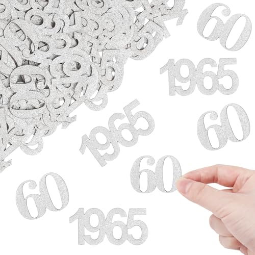 ALEGRE Glitzer Konfetti 60. Geburtstag Deko Groß 3,4-5cm, 100 Stk Mann Tischdeko Frau, 1965 Streudeko 60er, Silber Geburtstagsdeko 60 Jahre