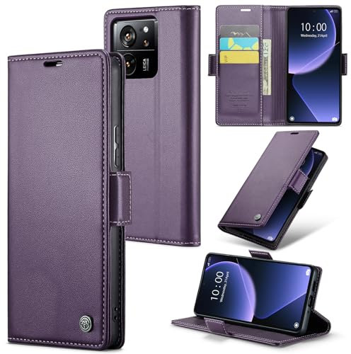 Rerzoiro Handyhülle für Xiaomi 13T/13T Pro Hülle, Premium PU Lederhülle Klappbar Flip Case [RFID Blocker] Tasche Magnet Kartenfach Klapphülle Schutzhülle für Xiaomi 13T/13T Pro, Lila