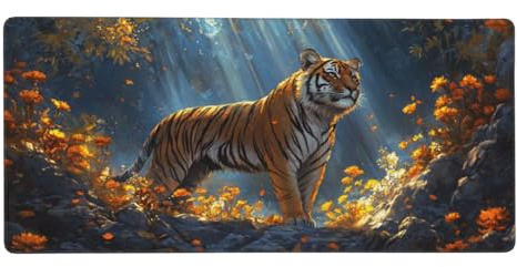 Tapis de Souris XXL 800 x 300 mm, 80 x 30 cm Grand Tapis de Souris Gamer, Tigre Tapis Souris à Bords Cousus, Animal Tapis de Souris Gaming Accessoire et Anti-dérapant Base en Caoutchouc,Cadeau -Y1801