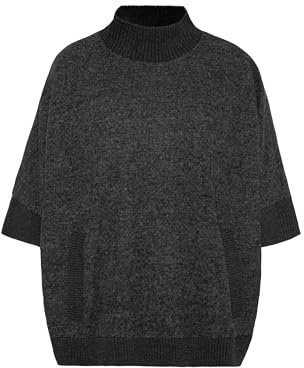 SOCCX Damen Oversized Pullover mit Stehkragen und Taschen Black L/XL